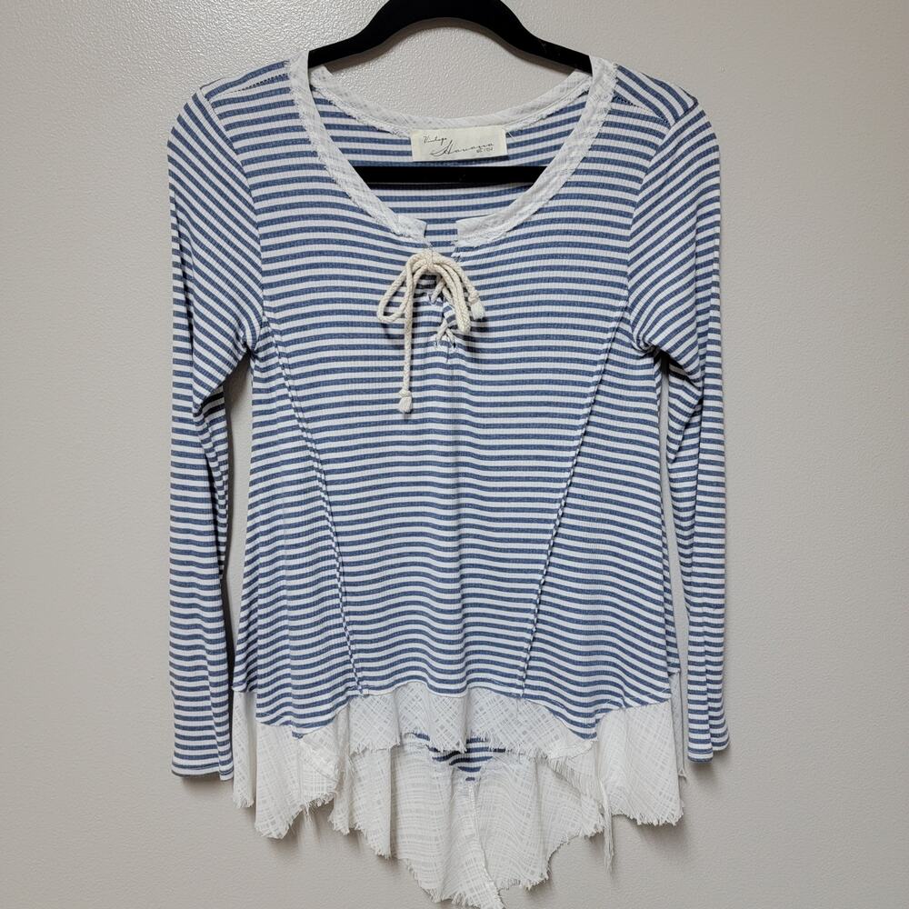 Vintage Havana Nautical Striped HiLo Raw Edge Shirt Size Small